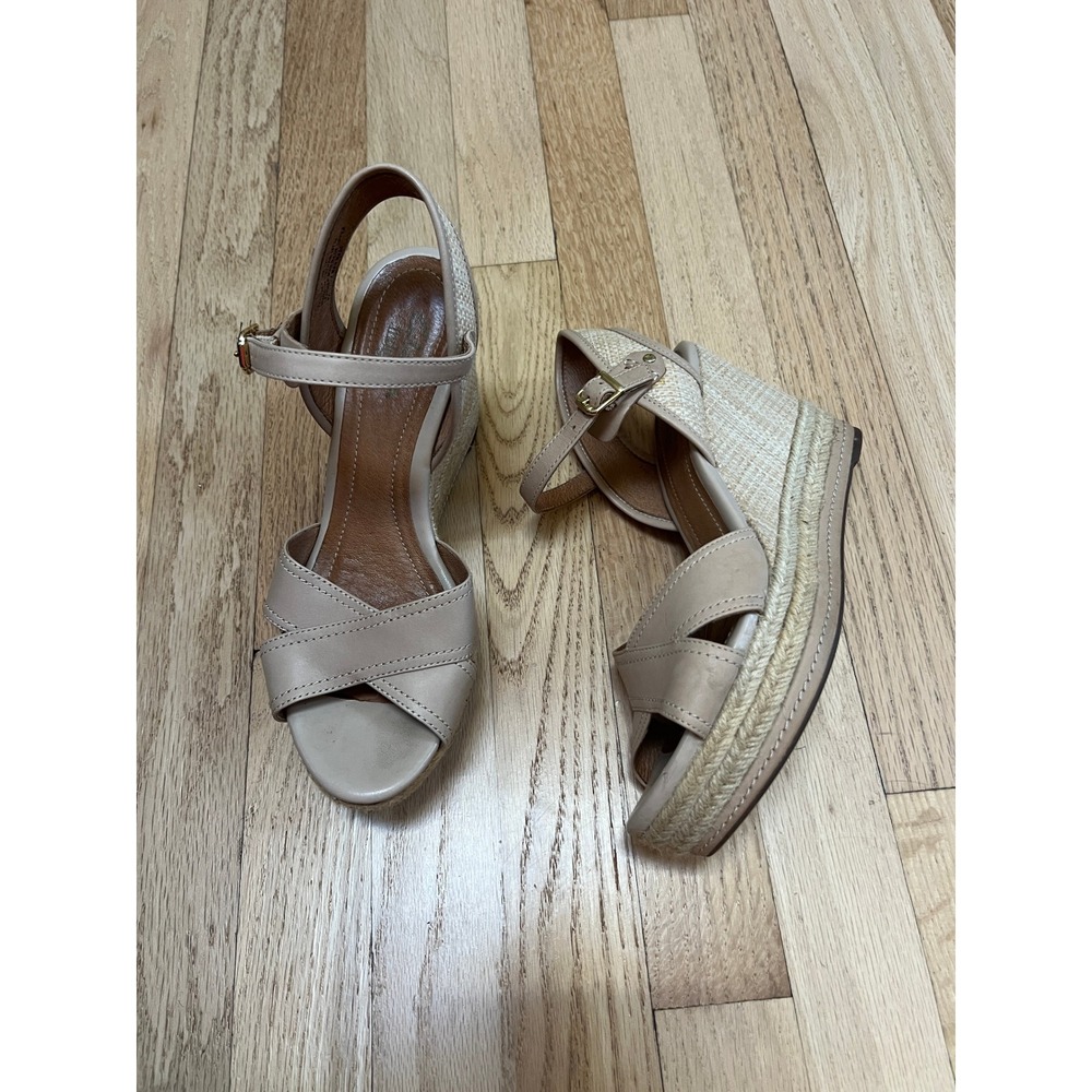 Clarks Artisan Leather Espadrille Wedge Sandals Women Size 8 Beige